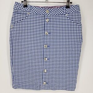 Vintage Sabrina Lauren Gingham Button Front Pencil Skirt 12 Blue White Western